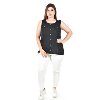 Foto 4 | Blusa Sin Manga Con Encanje Roman Fashion /tallas Extras, 708 (negro) Negro