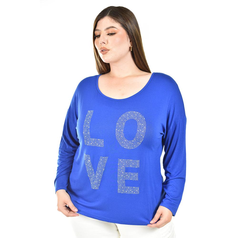 Foto 2 pulgar | Blusa Love Roman Fashion /tallas Extras, 153 (azul Rey) Azul