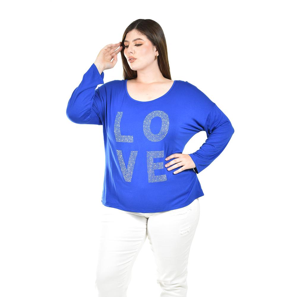 Foto 3 pulgar | Blusa Love Roman Fashion /tallas Extras, 153 (azul Rey) Azul