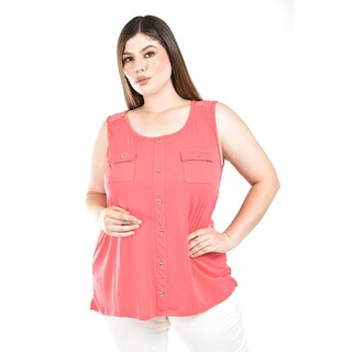 Foto 1 | Blusa Sin Manga Con Encanje Roman Fashion /tallas Extras, 708 (coral) Coral