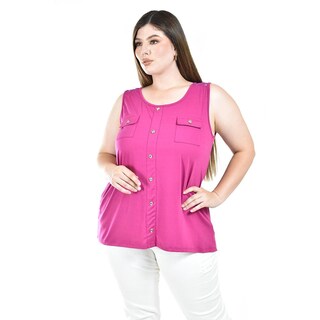 Foto 1 | Blusa Sin Manga Con Encaje Roman Fashion /tallas Extras, 708 (magenta) Fucsia Oscuro