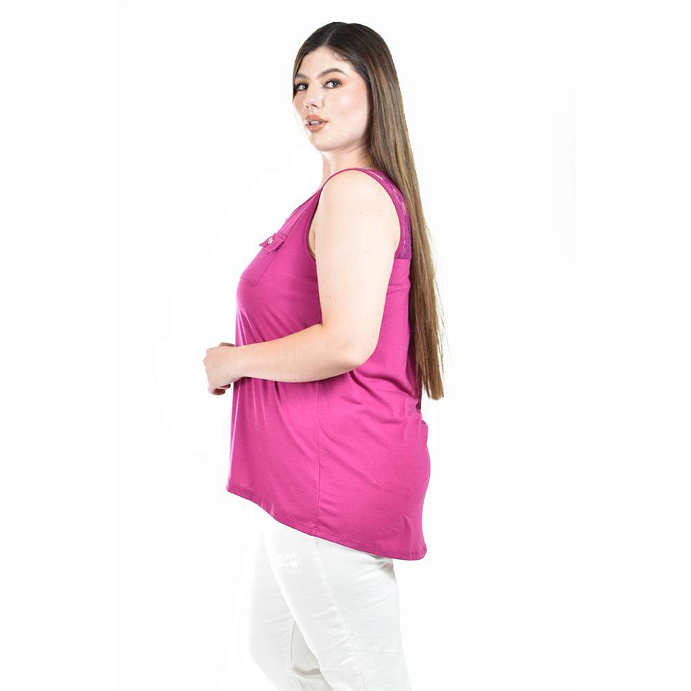 Foto 2 | Blusa Sin Manga Con Encaje Roman Fashion /tallas Extras, 708 (magenta) Fucsia Oscuro