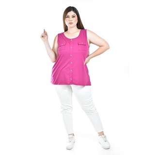 Foto 4 | Blusa Sin Manga Con Encaje Roman Fashion /tallas Extras, 708 (magenta) Fucsia Oscuro