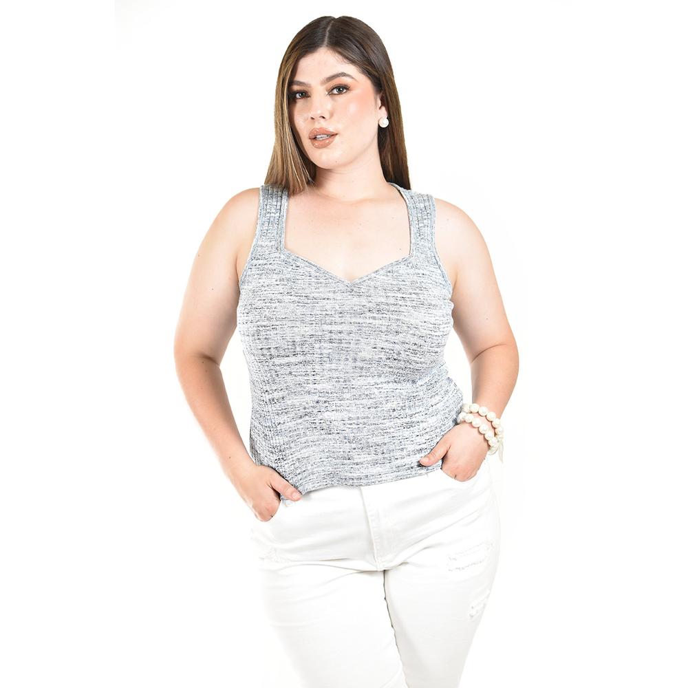 Blusa De Punto Escote Corazon Roman Fashion /tallas Extras, 41912 (azul Marino) Azul