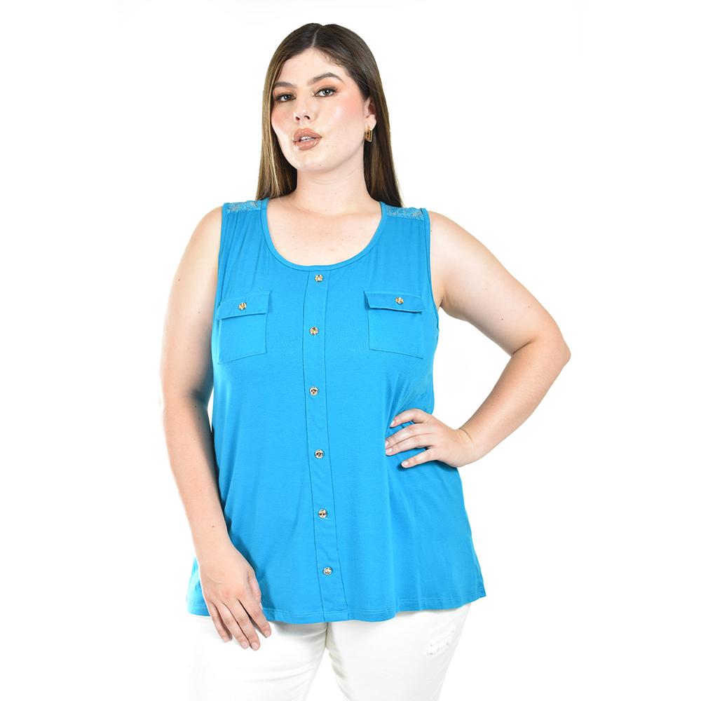 Foto 2 pulgar | Blusa Sin Manga Con Encaje Roman Fashion /tallas Extras, 708 (azul Claro) Azul