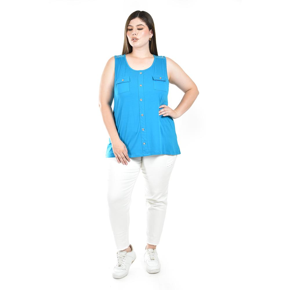 Foto 5 pulgar | Blusa Sin Manga Con Encaje Roman Fashion /tallas Extras, 708 (azul Claro) Azul