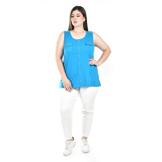 Foto 4 | Blusa Sin Manga Con Encaje Roman Fashion /tallas Extras, 708 (azul Claro) Azul