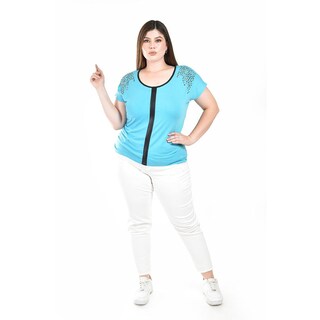 Foto 4 | Blusa Con Detalle De Estoperoles Roman Fashion /tallas Extras, 713 (azul Claro) Azul
