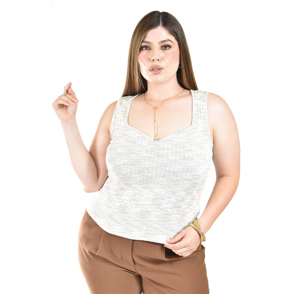 Blusa De Punto Escote Corazon Roman Fashion /tallas Extras, 41912 (beige) Beige