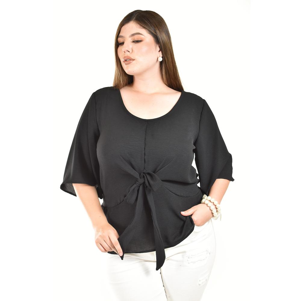 Foto 2 pulgar | Blusa Detalle De Moño Roman Fashion /tallas Extras, 1832 (negro) Negro