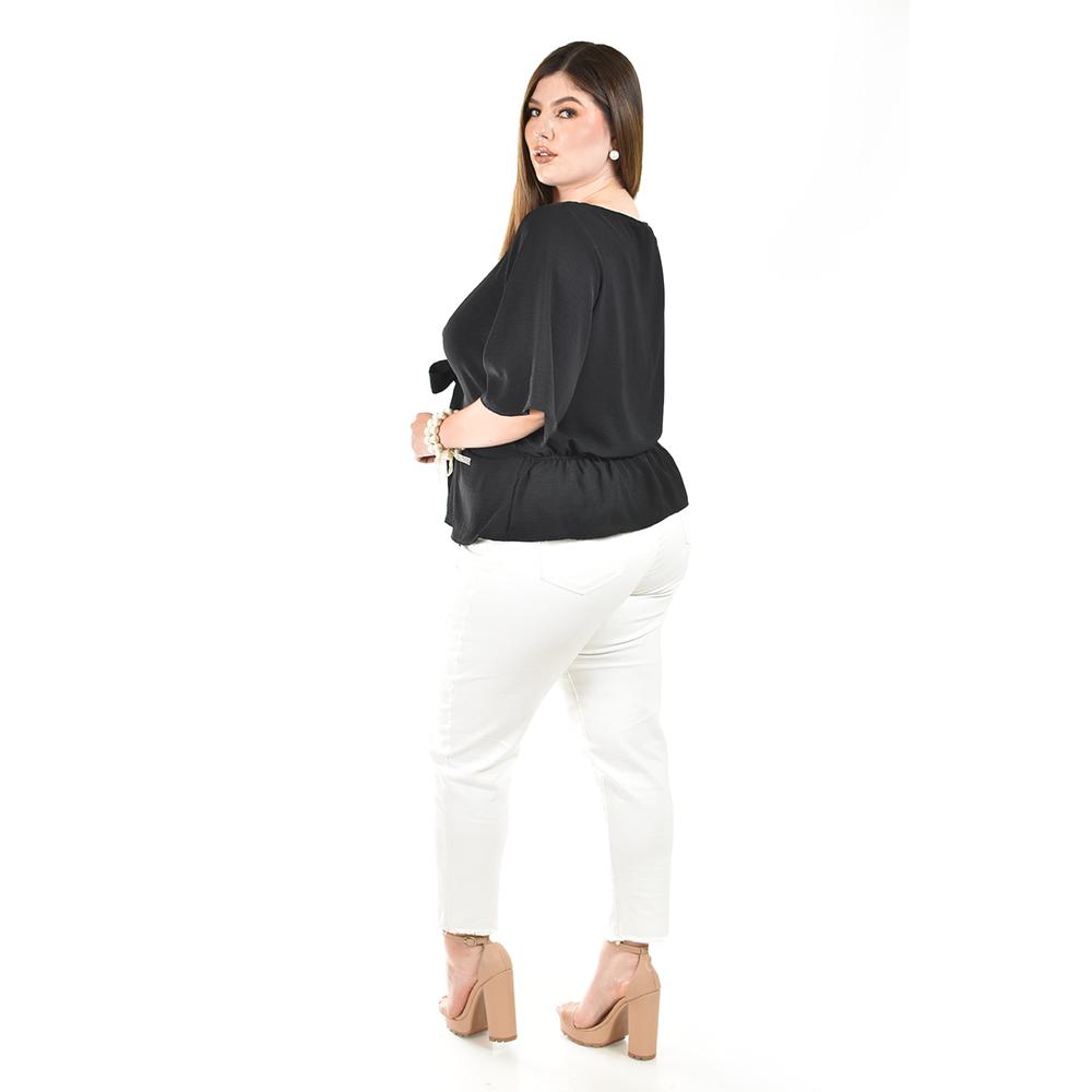 Foto 4 pulgar | Blusa Detalle De Moño Roman Fashion /tallas Extras, 1832 (negro) Negro