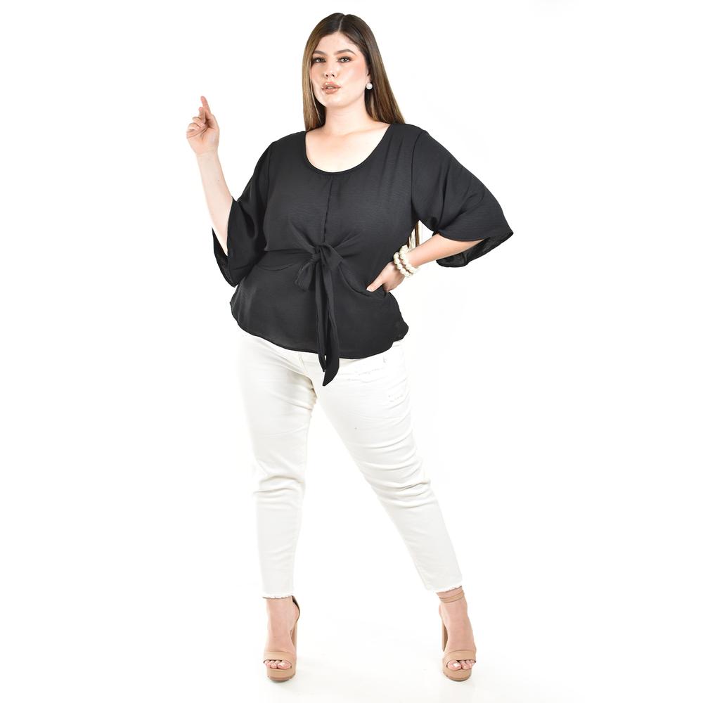 Foto 5 pulgar | Blusa Detalle De Moño Roman Fashion /tallas Extras, 1832 (negro) Negro