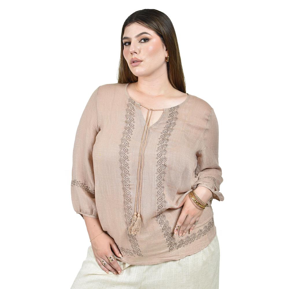 Foto 2 pulgar | Blusa Boho con Bordado Étnico Roman Fashion para Mujer