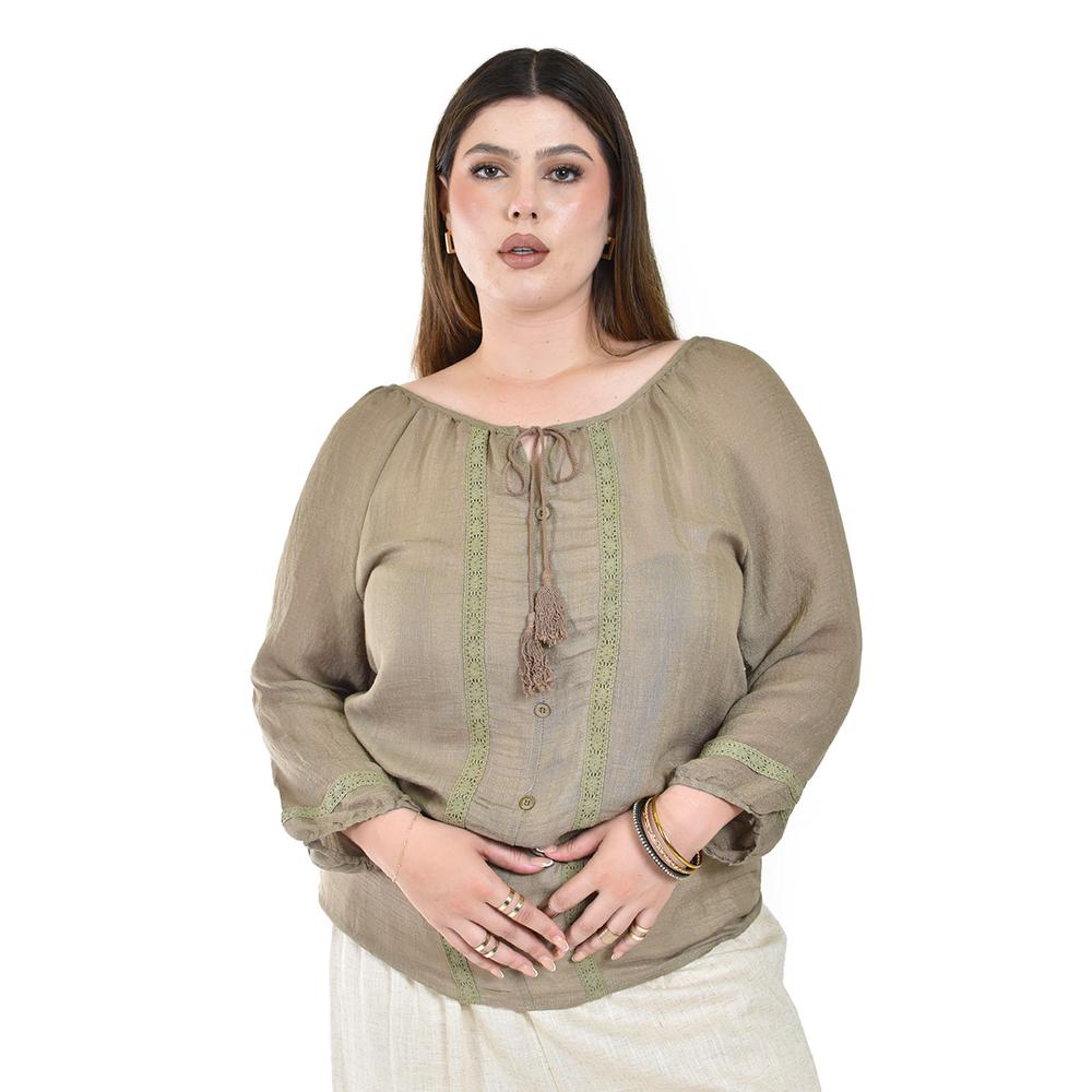 Foto 1 | Blusa con Borlas Roman Fashion Verde para Mujer