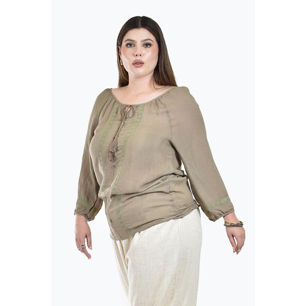 Foto 2 | Blusa con Borlas Roman Fashion Verde para Mujer