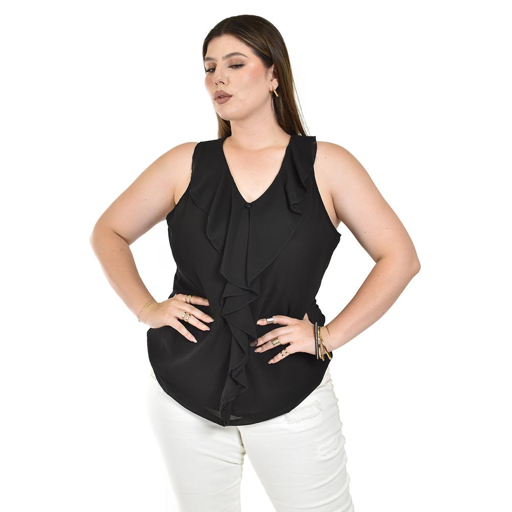 Foto 2 pulgar | Blusa con Escarolas Roman Fashion Negra para Mujer