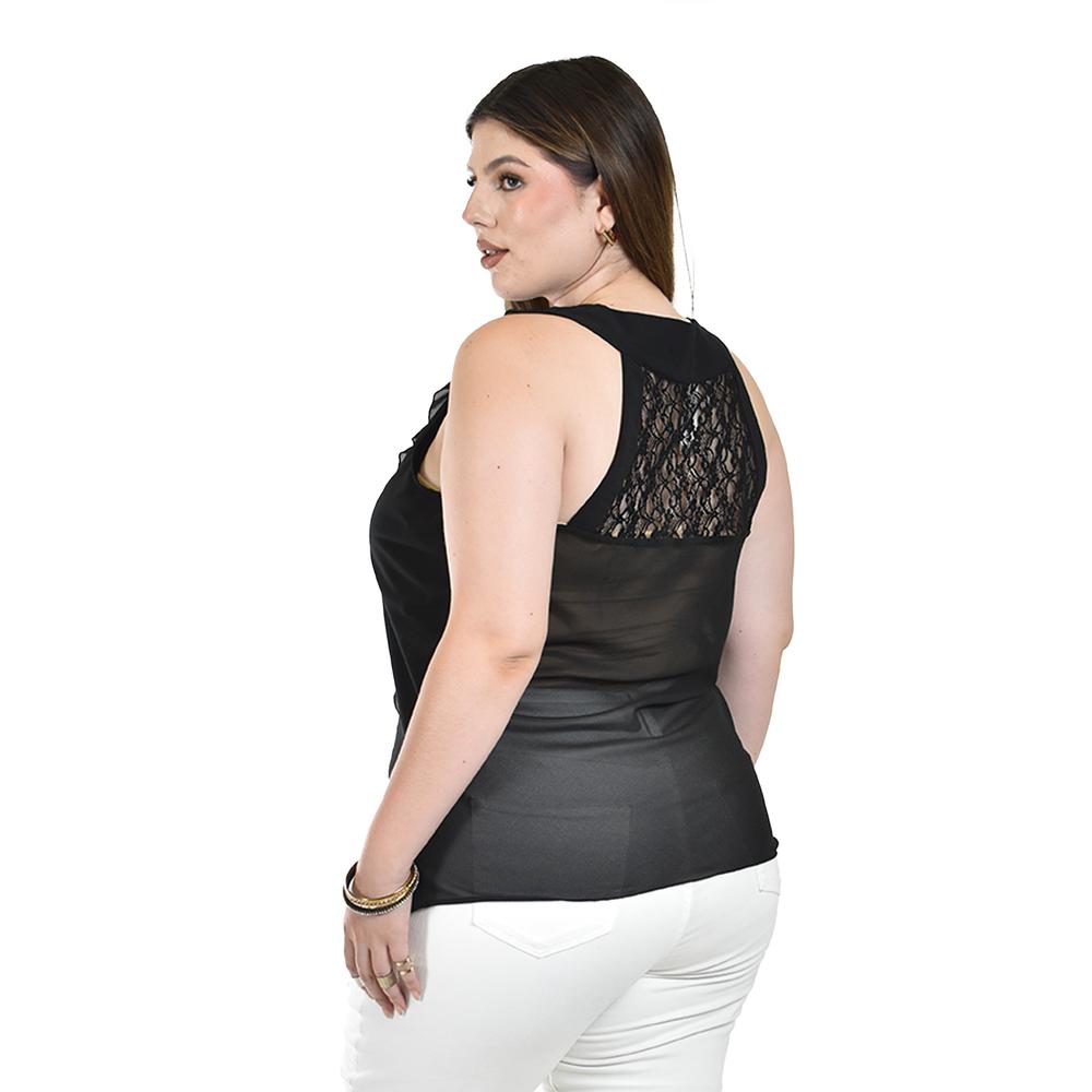 Foto 4 pulgar | Blusa con Escarolas Roman Fashion Negra para Mujer