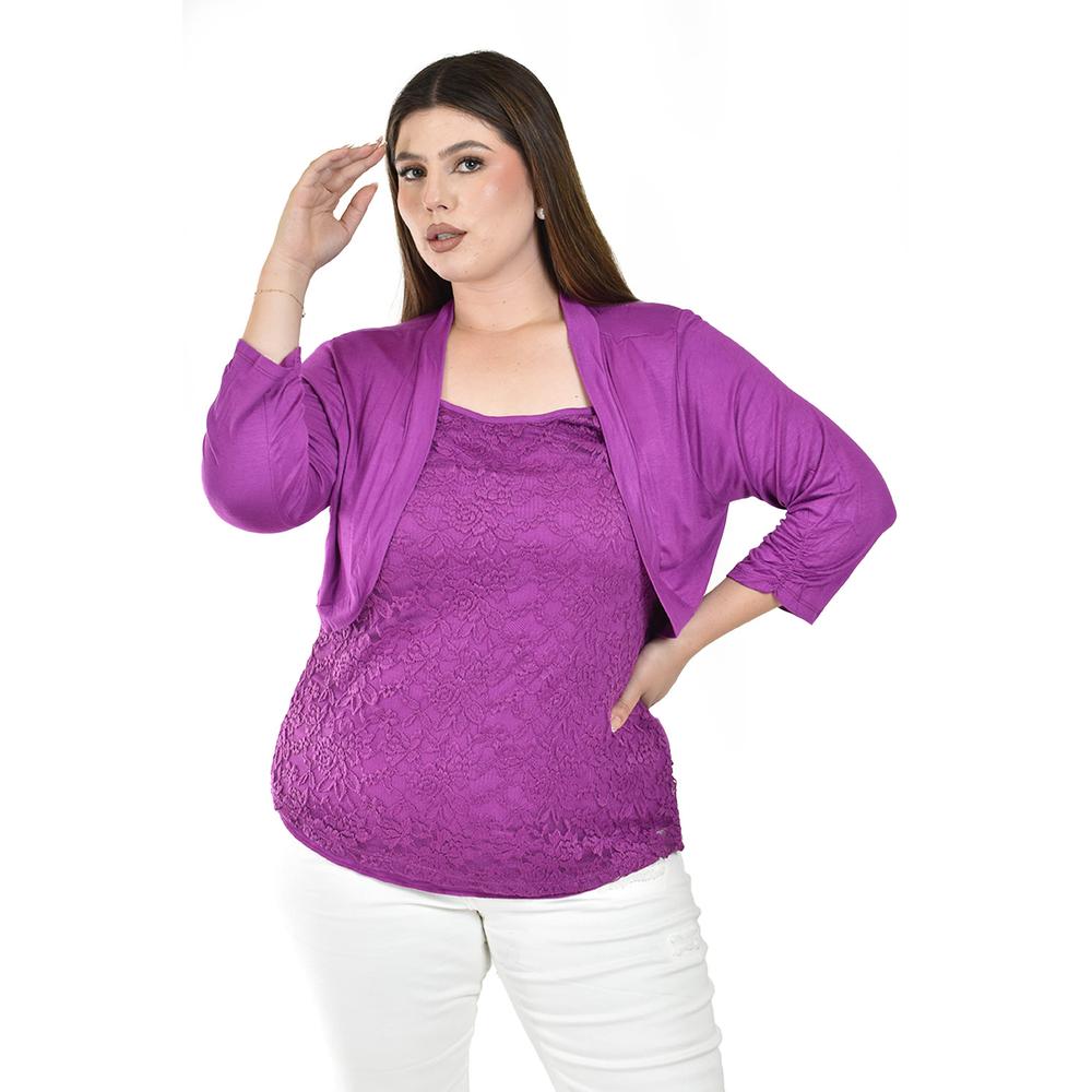 Foto 2 pulgar | Blusa de Encaje con Torerita Roman Fashion Morado para Mujer