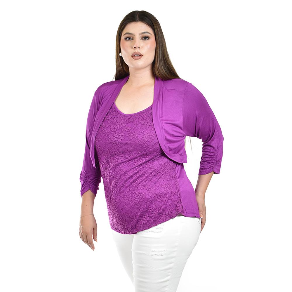 Foto 3 pulgar | Blusa de Encaje con Torerita Roman Fashion Morado para Mujer