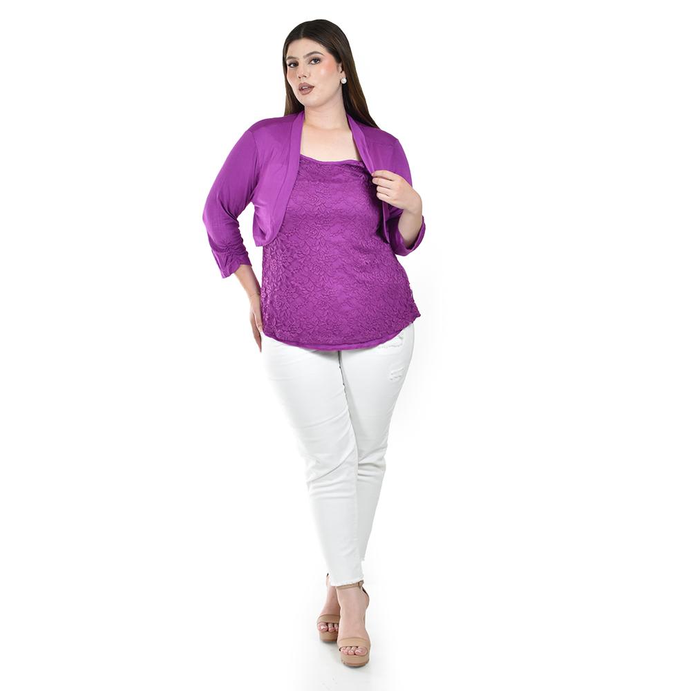 Foto 5 pulgar | Blusa de Encaje con Torerita Roman Fashion Morado para Mujer