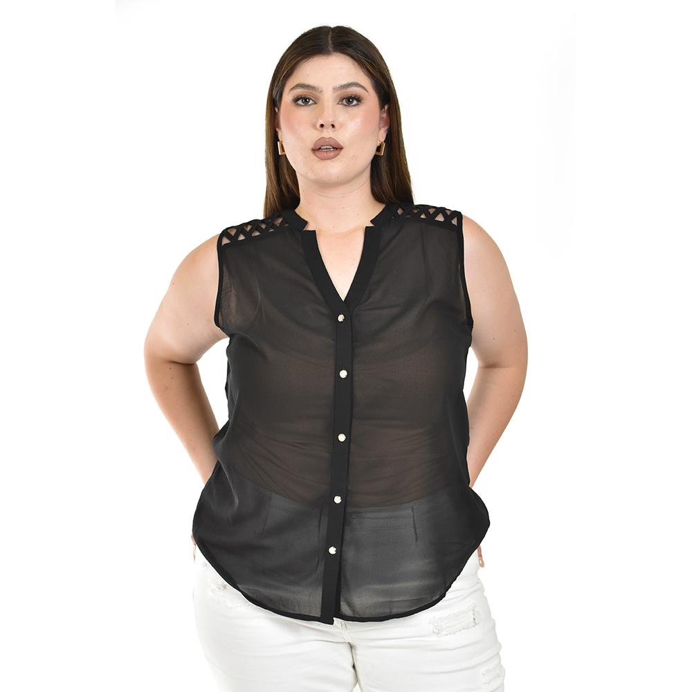 Foto 1 | Blusa Tipo Cut Out Roman Fashion Negra para Mujer