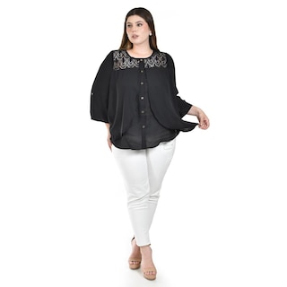 Foto 1 | Blusa con Encaje Roman Fashion Negra para Mujer