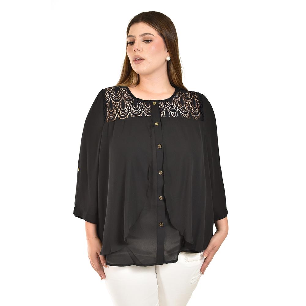 Foto 3 pulgar | Blusa con Encaje Roman Fashion Negra para Mujer