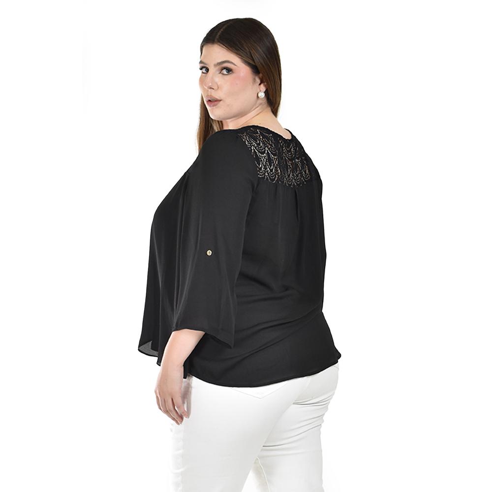 Foto 4 pulgar | Blusa con Encaje Roman Fashion Negra para Mujer