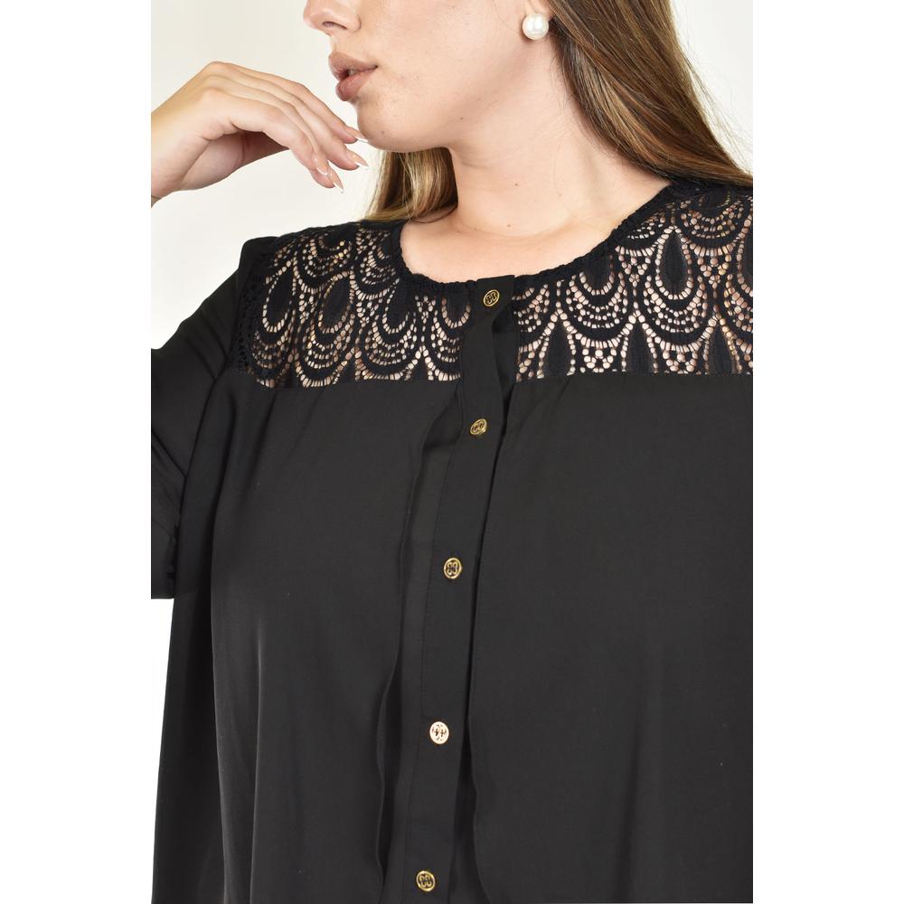 Foto 5 pulgar | Blusa con Encaje Roman Fashion Negra para Mujer