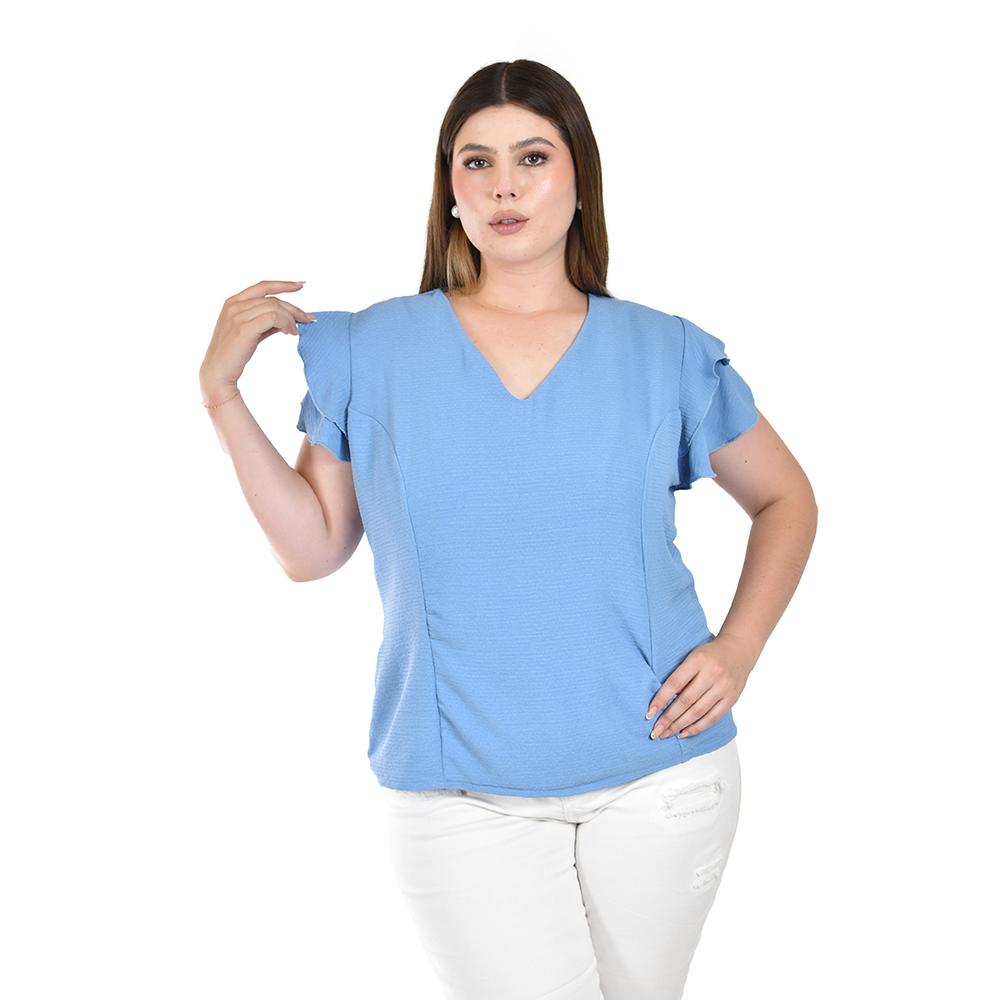 Foto 2 pulgar | Blusa con Volantes Roman Fashion Azul para Mujer