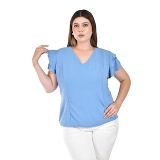 Foto 1 | Blusa con Volantes Roman Fashion Azul para Mujer