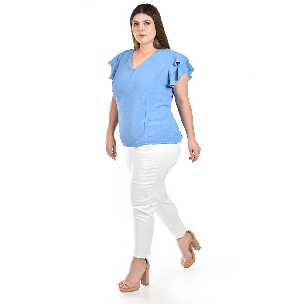 Foto 3 pulgar | Blusa con Volantes Roman Fashion Azul para Mujer