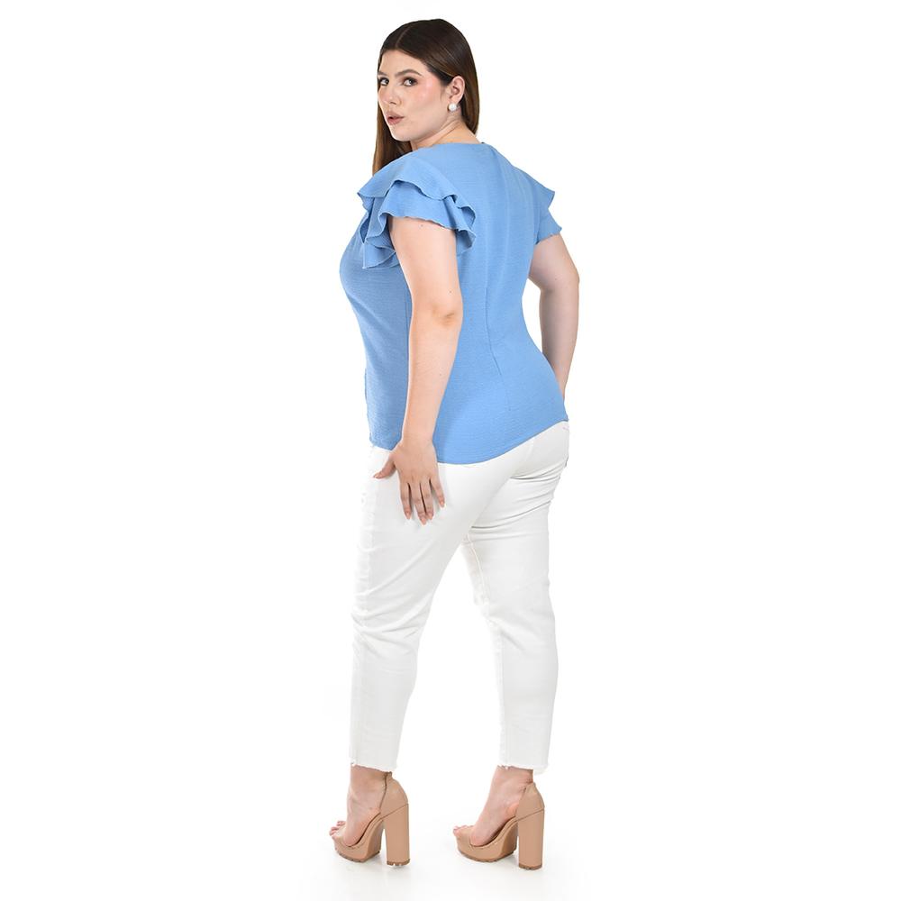 Foto 4 pulgar | Blusa con Volantes Roman Fashion Azul para Mujer