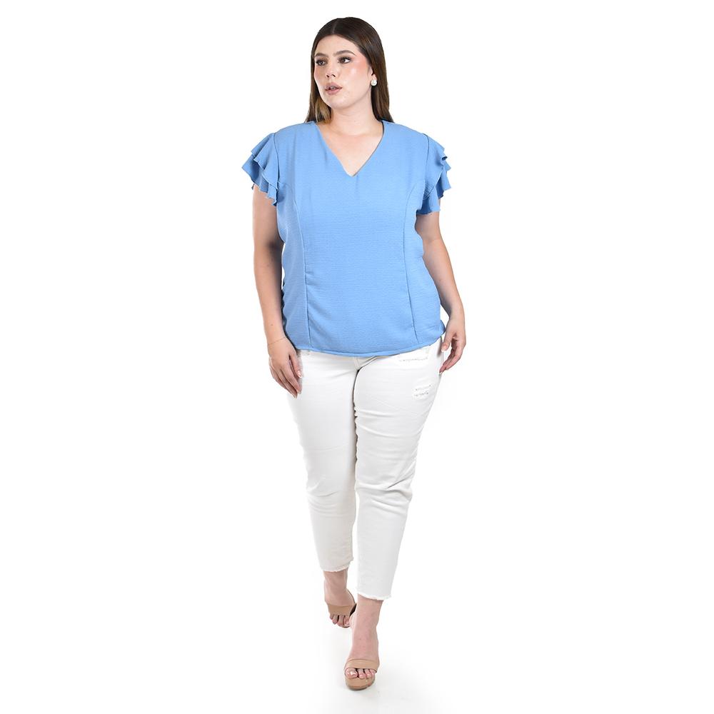 Foto 5 pulgar | Blusa con Volantes Roman Fashion Azul para Mujer