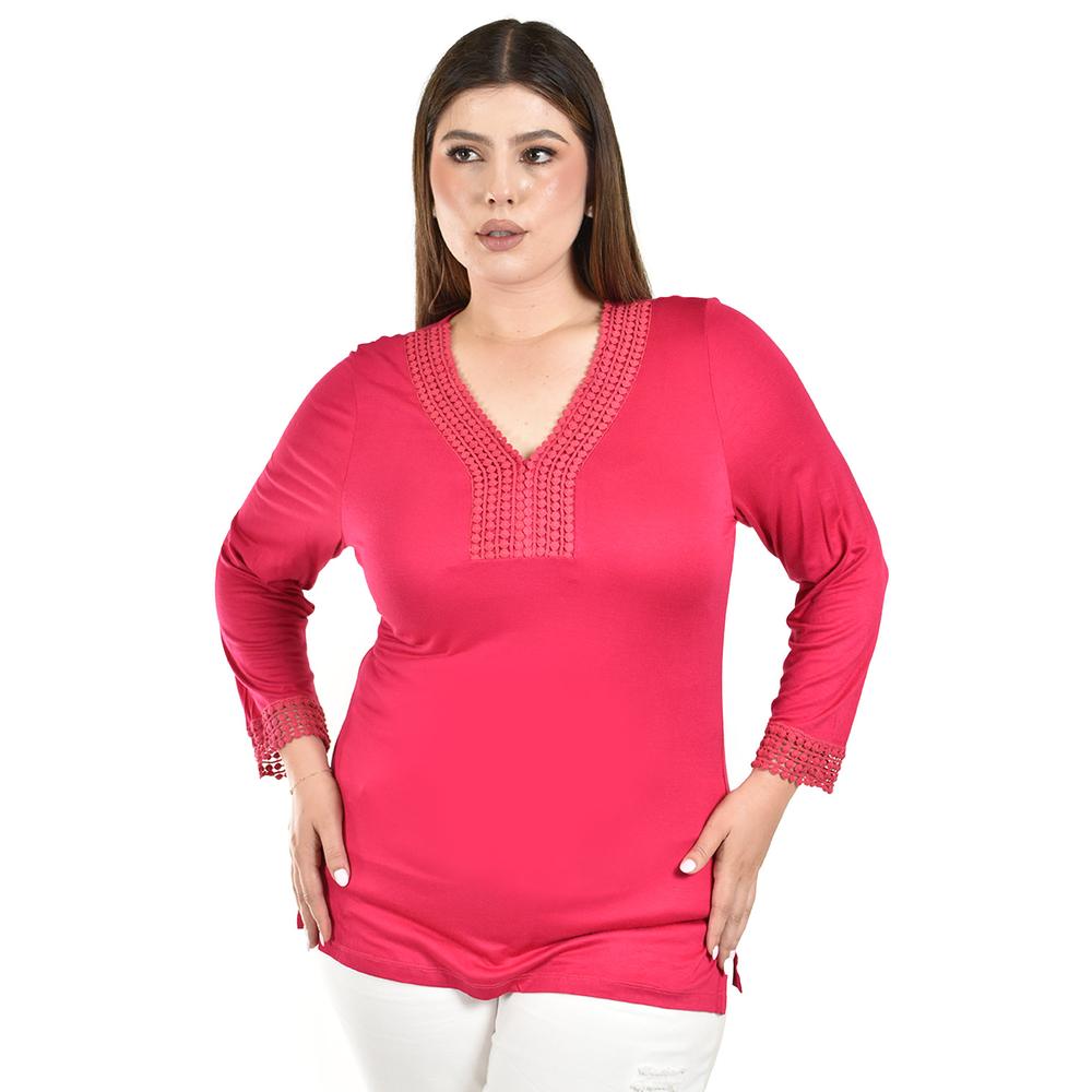 Foto 2 pulgar | Blusa con Encaje Roman Fashion Rosa para Mujer