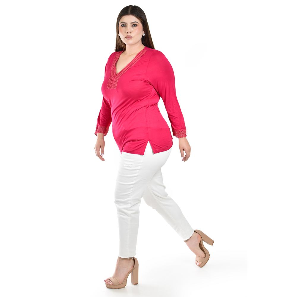 Foto 3 pulgar | Blusa con Encaje Roman Fashion Rosa para Mujer