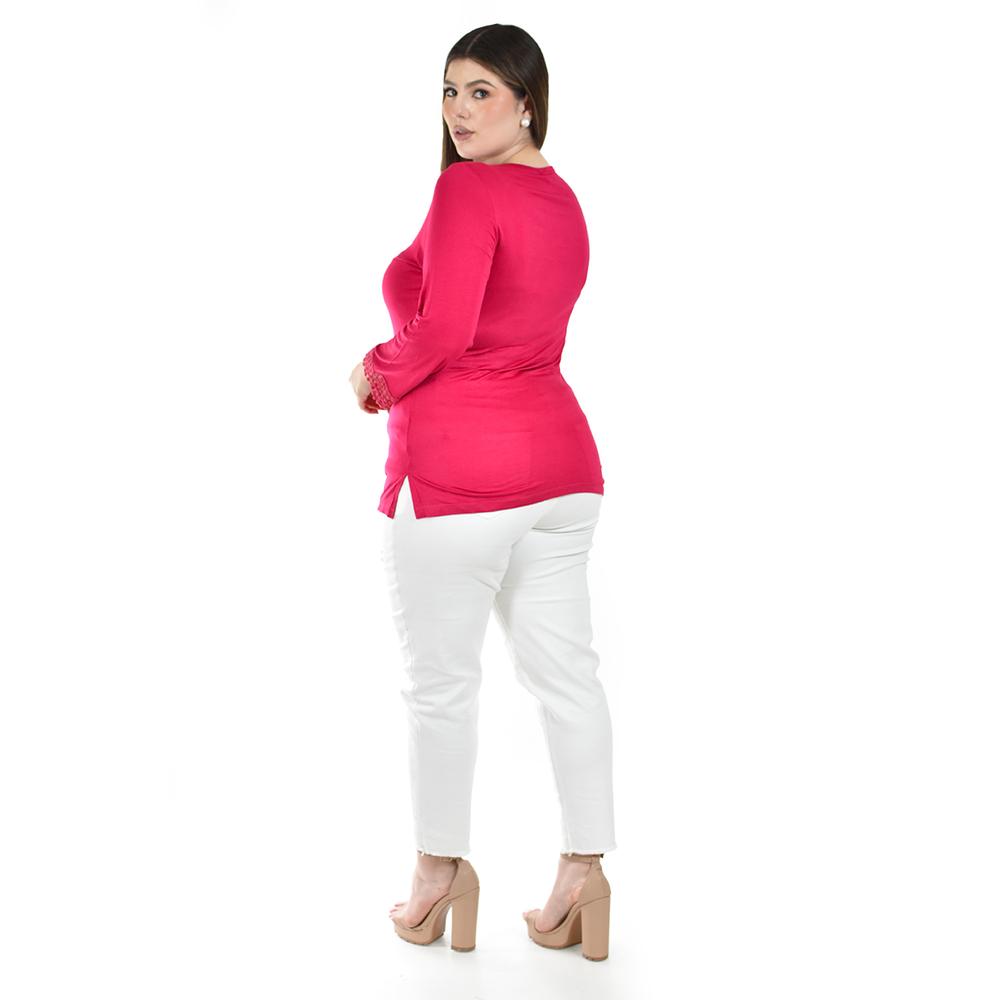 Foto 4 pulgar | Blusa con Encaje Roman Fashion Rosa para Mujer