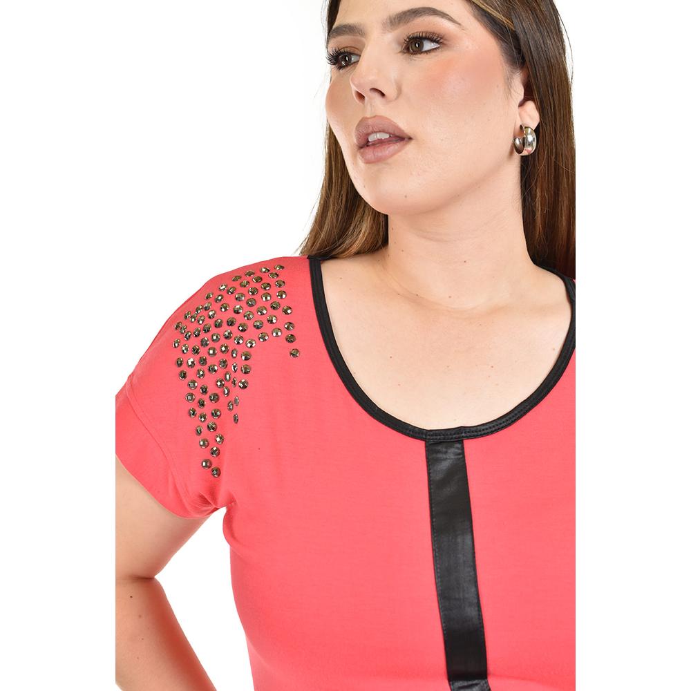 Foto 5 pulgar | Blusa Con Detalle De Estoperoles Roman Fashion /tallas Extras  713 (rosa) Rosa