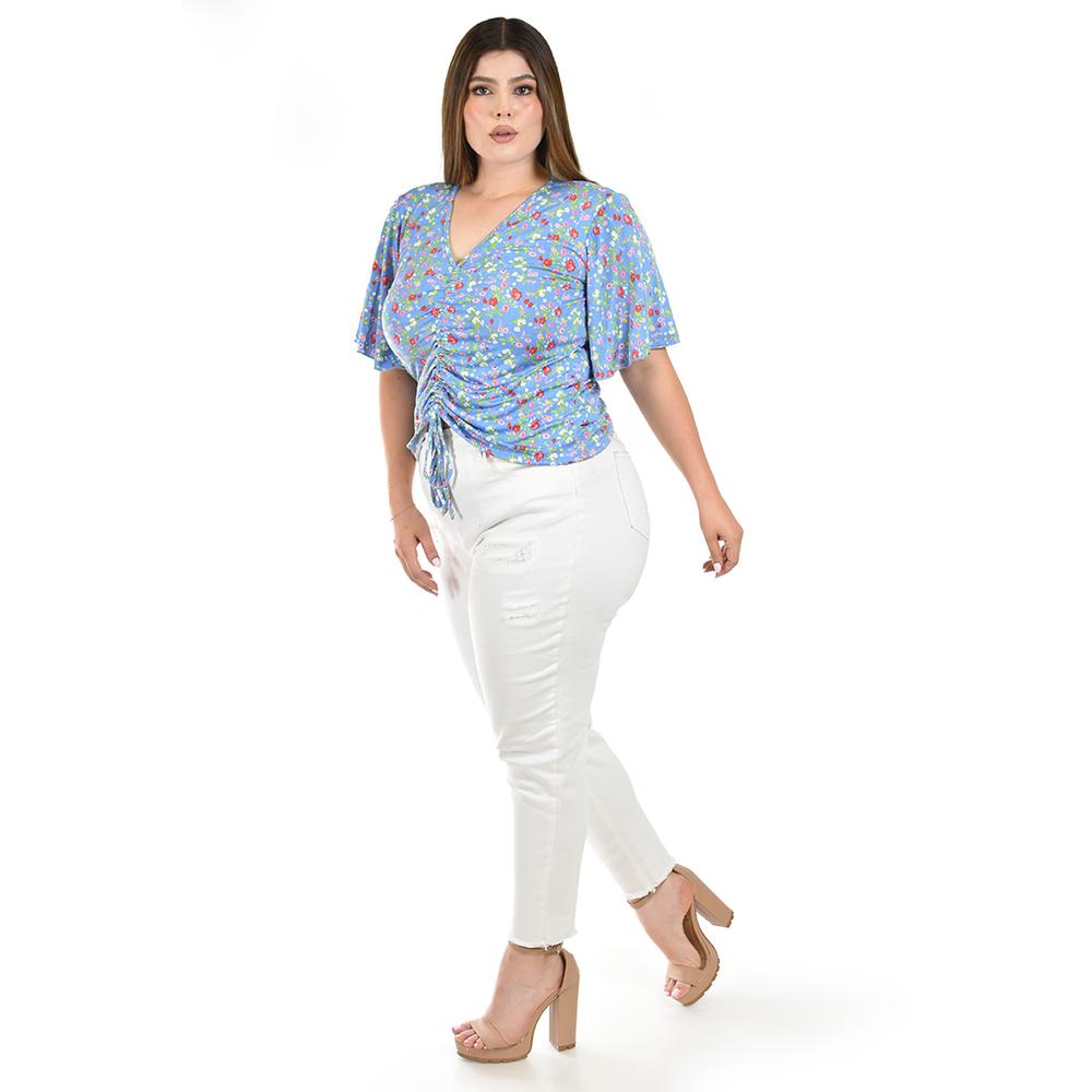 Foto 3 pulgar | Blusa con Jareta Roman Fashion Azul para Mujer