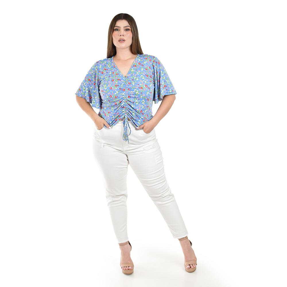 Foto 5 pulgar | Blusa con Jareta Roman Fashion Azul para Mujer