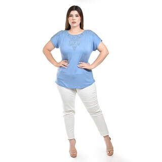 Foto 4 | Blusa con Encaje Roman Fashion Azul para Mujer