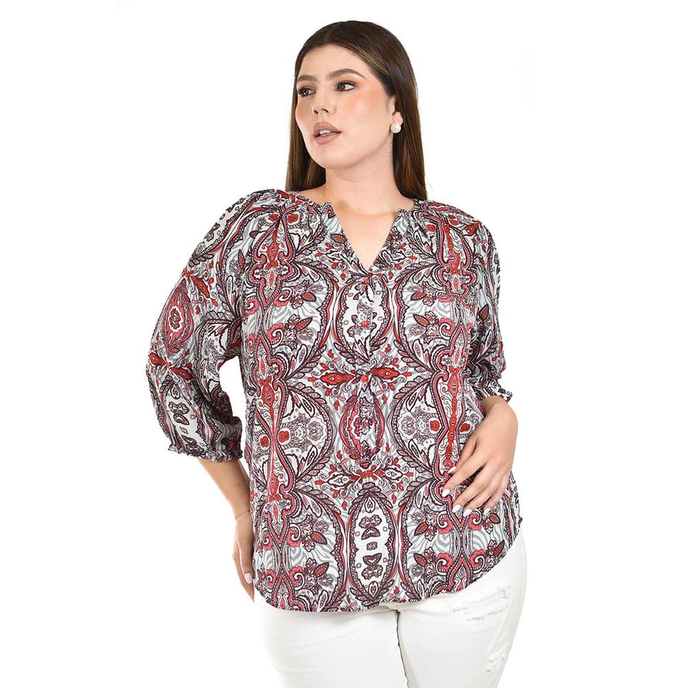 Foto 2 pulgar | Blusa con Estampado Roman Fashion Roja para Mujer