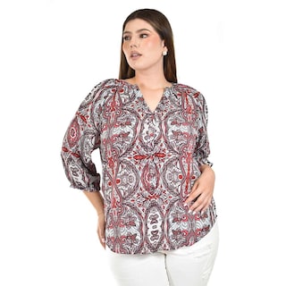 Foto 1 | Blusa con Estampado Roman Fashion Roja para Mujer