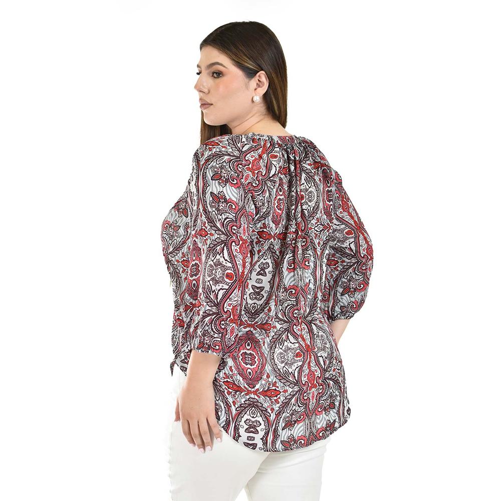 Foto 4 pulgar | Blusa con Estampado Roman Fashion Roja para Mujer