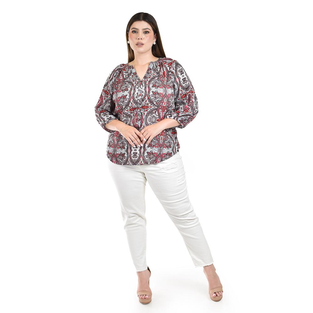 Foto 5 pulgar | Blusa con Estampado Roman Fashion Roja para Mujer