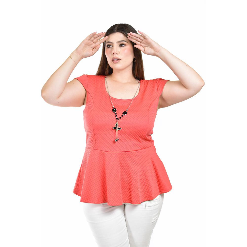 Foto 2 pulgar | Blusa Peplum con Collar Roman Fashion Coral para Mujer