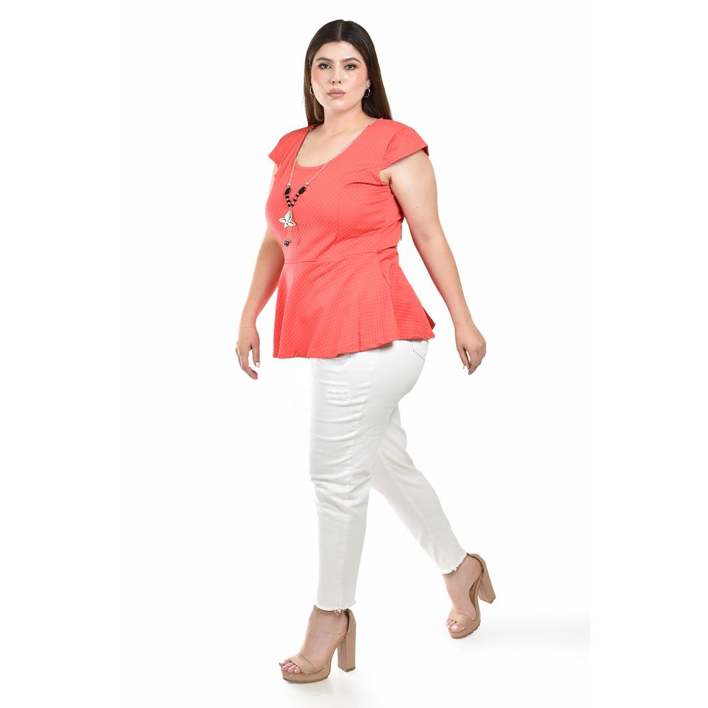 Foto 3 pulgar | Blusa Peplum con Collar Roman Fashion Coral para Mujer