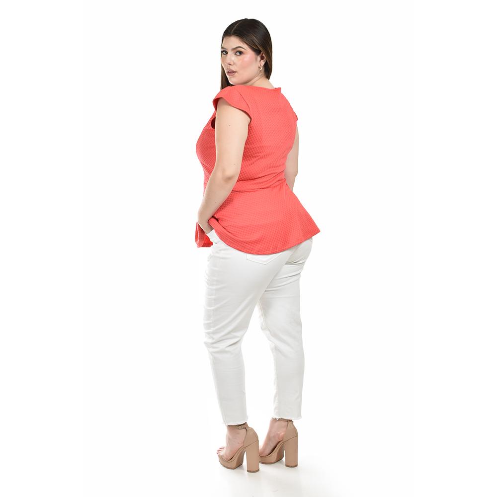 Foto 4 pulgar | Blusa Peplum con Collar Roman Fashion Coral para Mujer