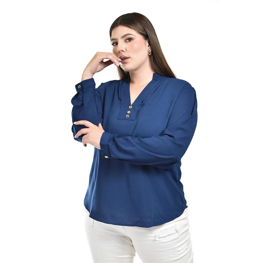 Foto 2 pulgar | Blusa de Manga Larga Roman Fashion Azul para Mujer
