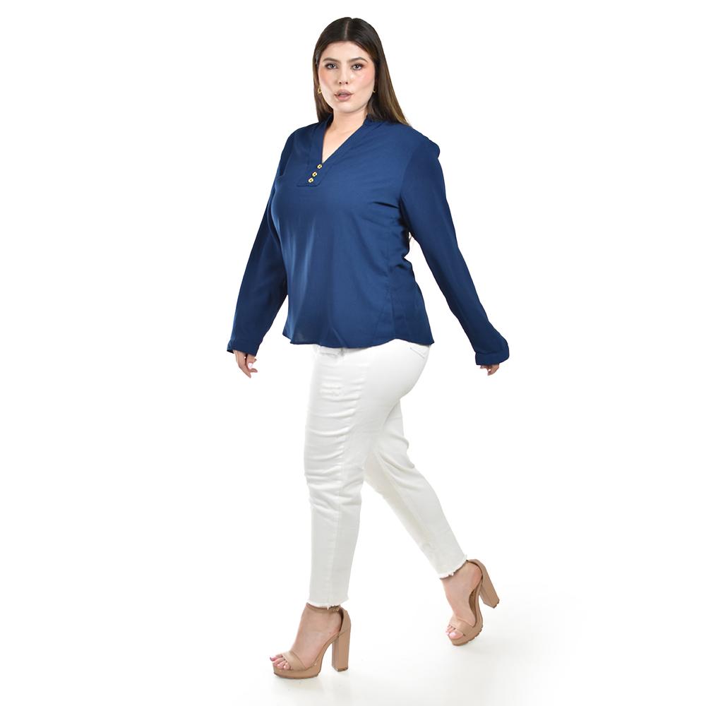 Foto 3 pulgar | Blusa de Manga Larga Roman Fashion Azul para Mujer